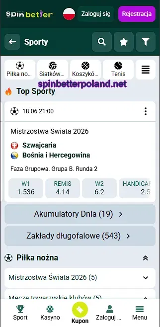 Rynki zakładów sportowych w SpinBetter