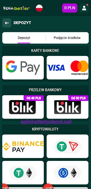 Metody wpłat i kryptowaluty w SpinBetter
